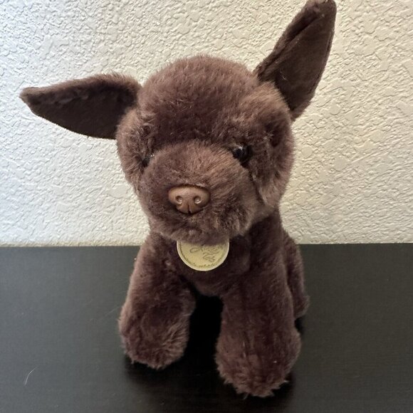 Miyoni by Aurora Tots Chocolate Lab Plush Puppy Dog with Neck Tag 8" - Picture 1 of 7